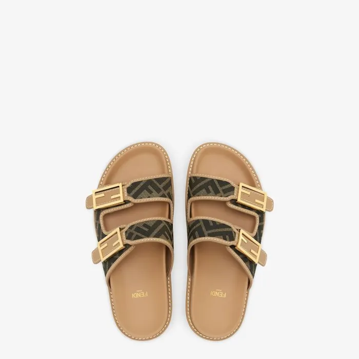 Woman Brown Ff Fabric Slides Brown Fendi Slides and Mules