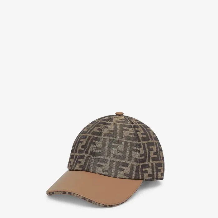 Woman Brown Ff Jacquard Fabric Baseball Cap Brown Fendi Hats and Gloves