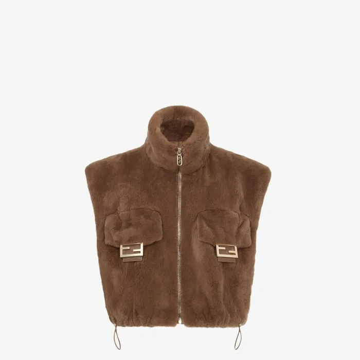 Woman Brown Mink Gilet Brown Fendi Coats and Outerwear