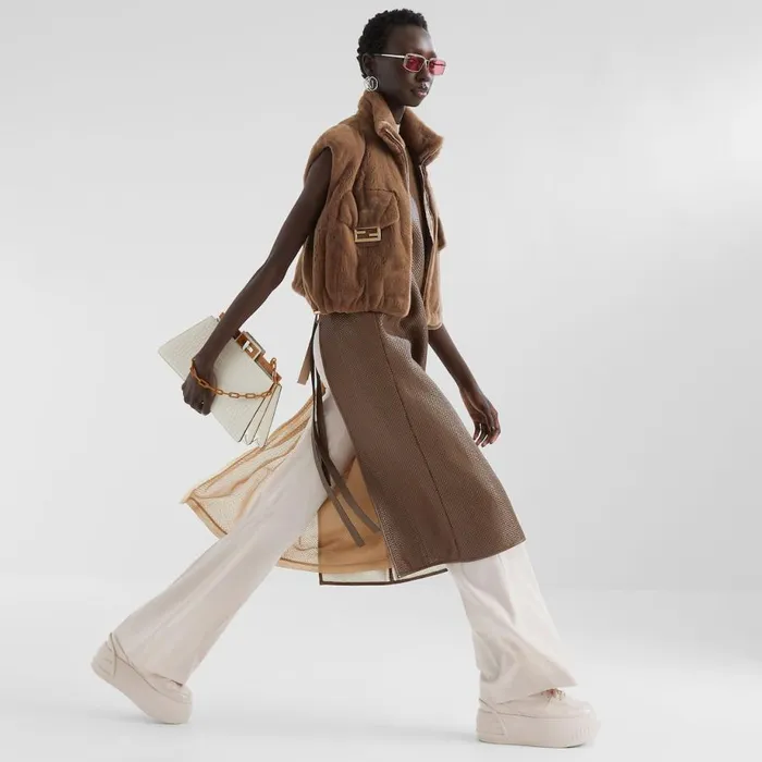 Woman Brown Mink Gilet Brown Fendi Coats and Outerwear