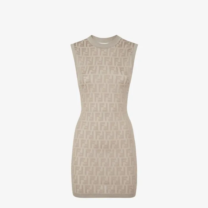 Woman Dove Grey Knit Dress Beige Fendi Knitwear
