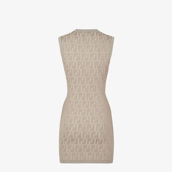 Woman Dove Grey Knit Dress Beige Fendi Knitwear
