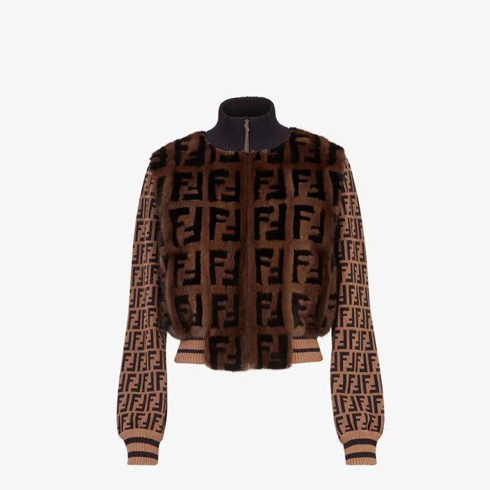 Woman Knit And Inlaid Mink Fur Bomber Jacket Fendi Coats and Outerwear