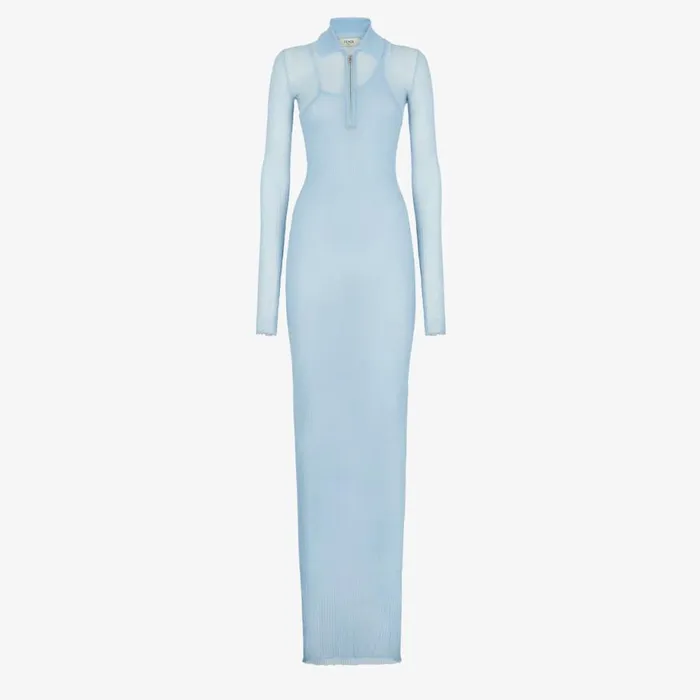 Woman Light Blue Silk Knit Dress Light Blue Fendi Dresses and Jumpsuits