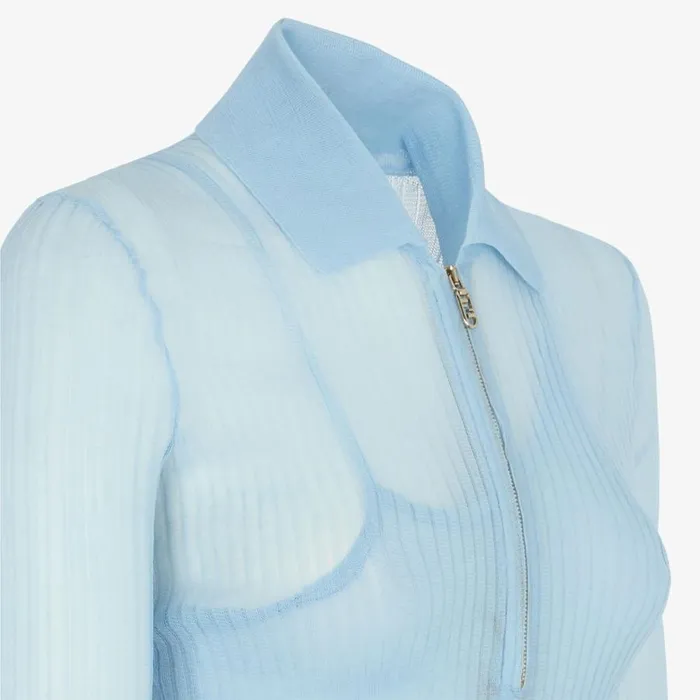 Woman Light Blue Silk Knit Dress Light Blue Fendi Dresses and Jumpsuits