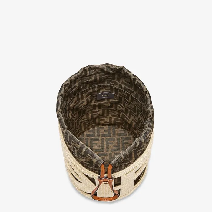 Woman Natural Straw And Ff Fabric Bag Beige Fendi Bucket Bags