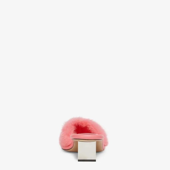 Woman Pink Mink Slides Pink Fendi Slides and Mules