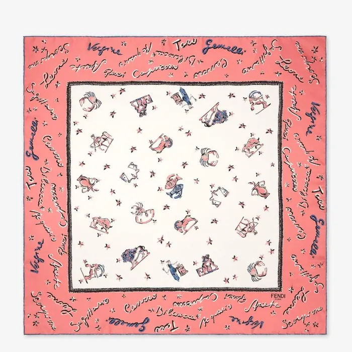 Woman Printed Silk Foulard Pink Fendi Scarves and Silks