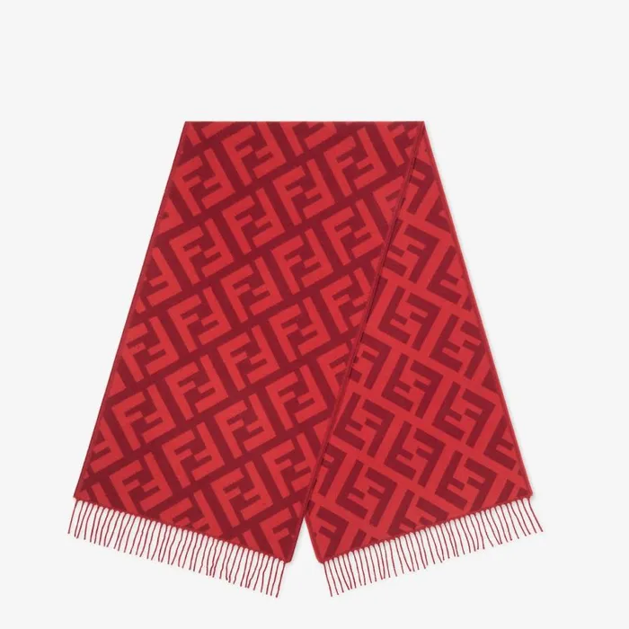 Woman Red Cashmere Scarf Red Fendi Scarves and Silks