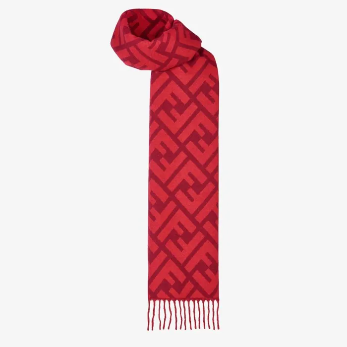Woman Red Cashmere Scarf Red Fendi Scarves and Silks