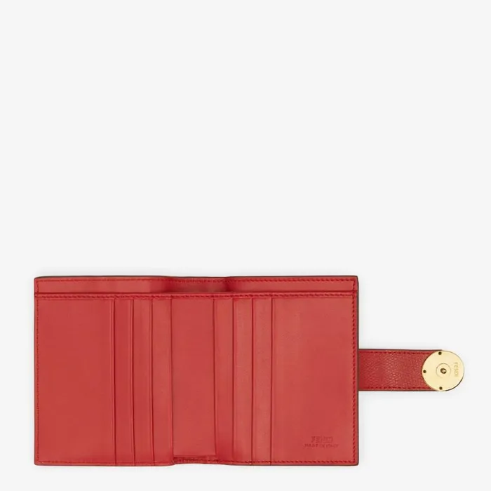 Woman Red Leather Compact Wallet Brown Fendi Wallets