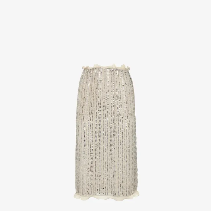 Woman Skirt With Silver Sequin Embroidery Silver Fendi Skirts