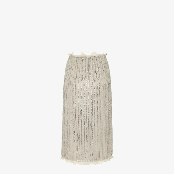 Woman Skirt With Silver Sequin Embroidery Silver Fendi Skirts