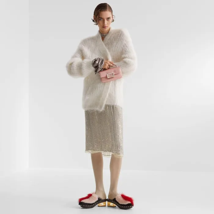 Woman Skirt With Silver Sequin Embroidery Silver Fendi Skirts