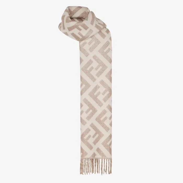 Woman White Cashmere Scarf White Fendi Scarves and Silks