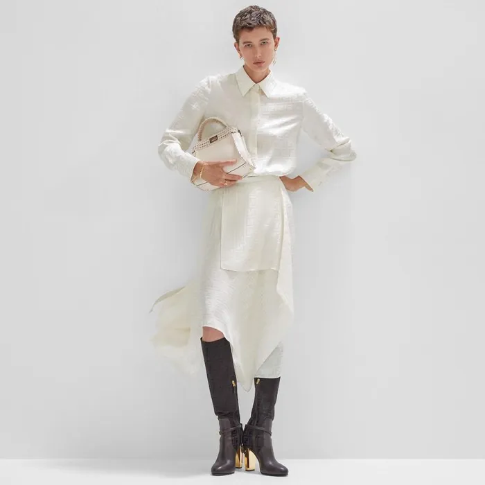 Woman White Ff Silk Shirt White Fendi Tops and Shirts
