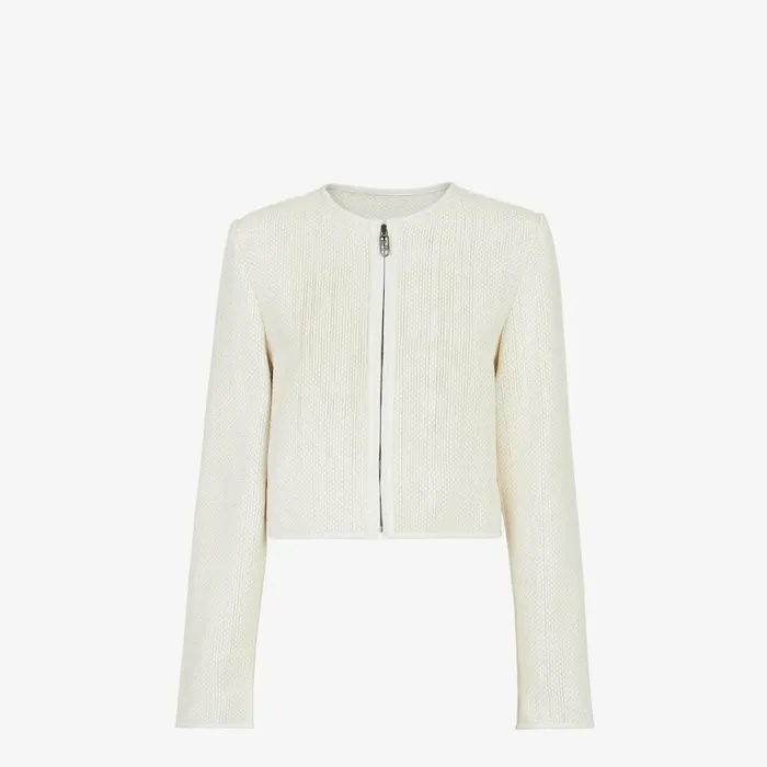 Woman White Interwoven Leather Jacket White Fendi Jackets