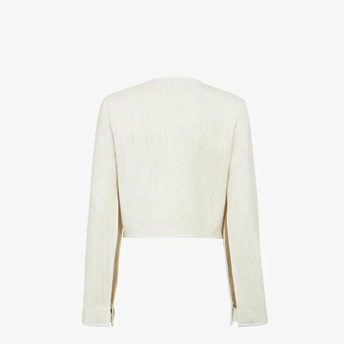 Woman White Interwoven Leather Jacket White Fendi Jackets