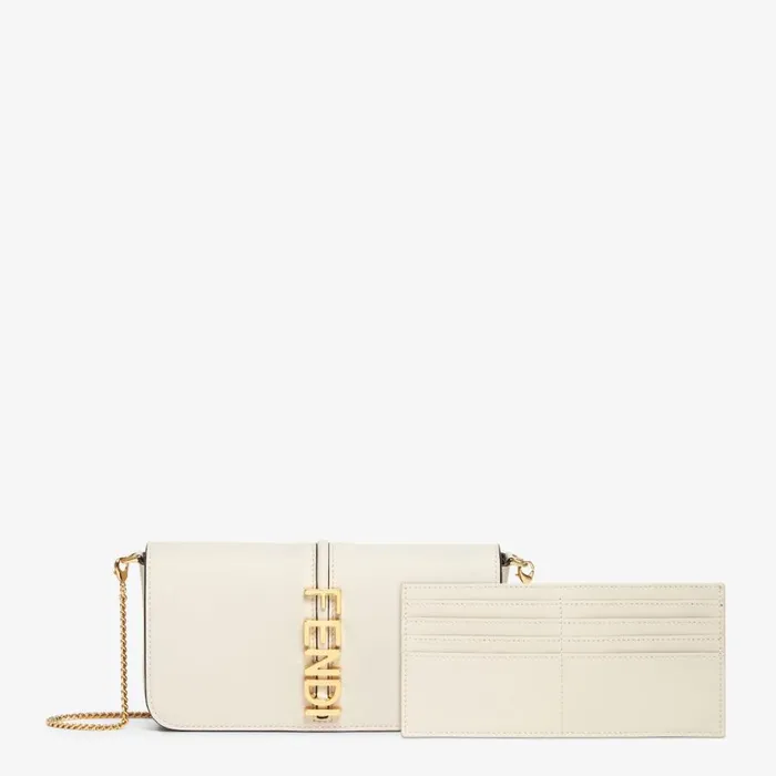 Woman White Leather Wallet White Fendi Wallets On Chain