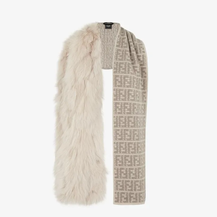 Woman White Mink And Wool Scarf White Fendi Scarves and Silks