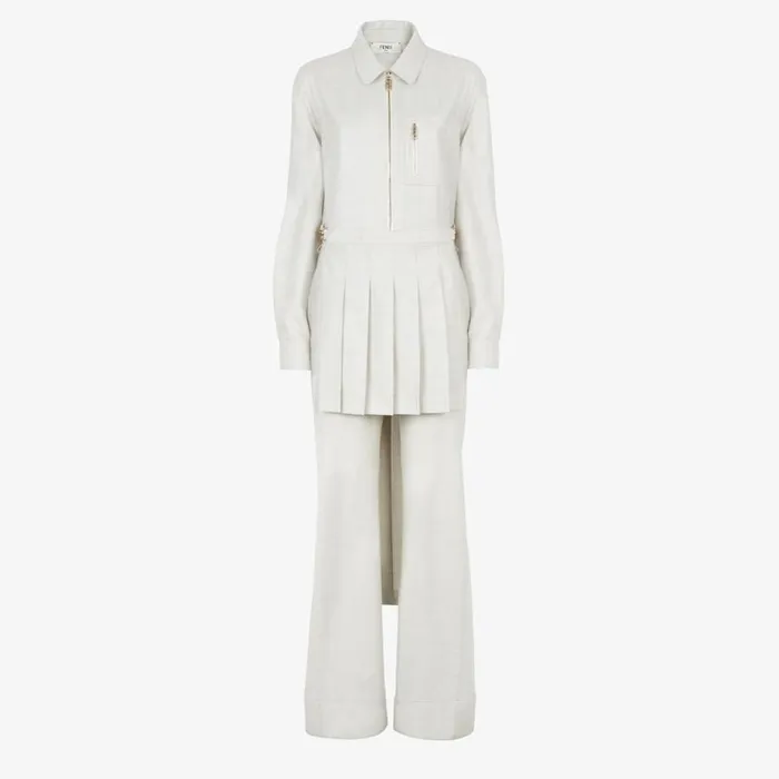 Woman White Wool Jumpsuit White Fendi Dresses and Jumpsuits