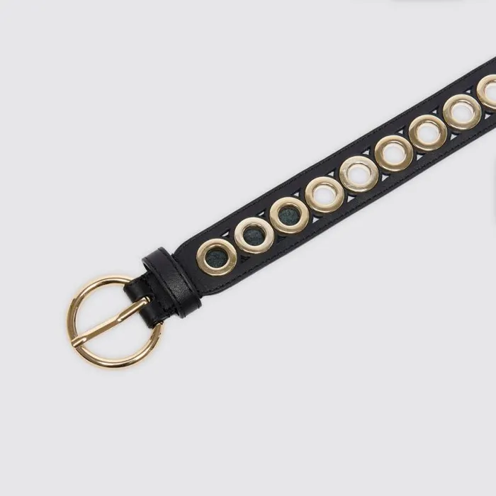 Women Belts SANDRO Belt With Round Buckle And Eyelets Black