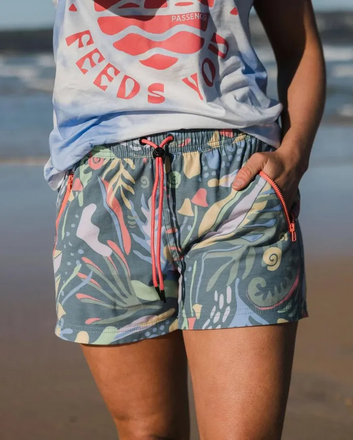 Women Bottoms Passenger Way Out Organic All Purpose Short Abstract Seaweed Tidal Blue Abstract Seaweed Tidal Blue