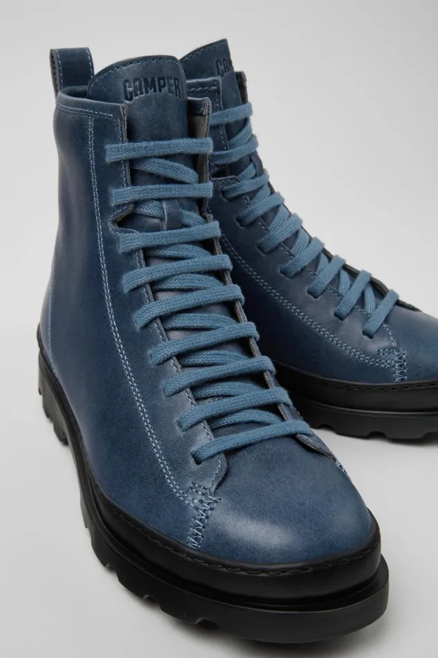Women Camper Ankle Boots Brutus Blue Leather Boots