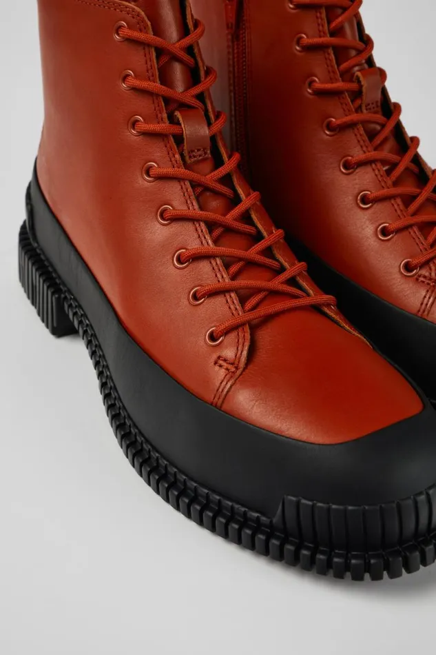 Women Camper Ankle Boots Pix Brown And Black Leather Laceup Boots