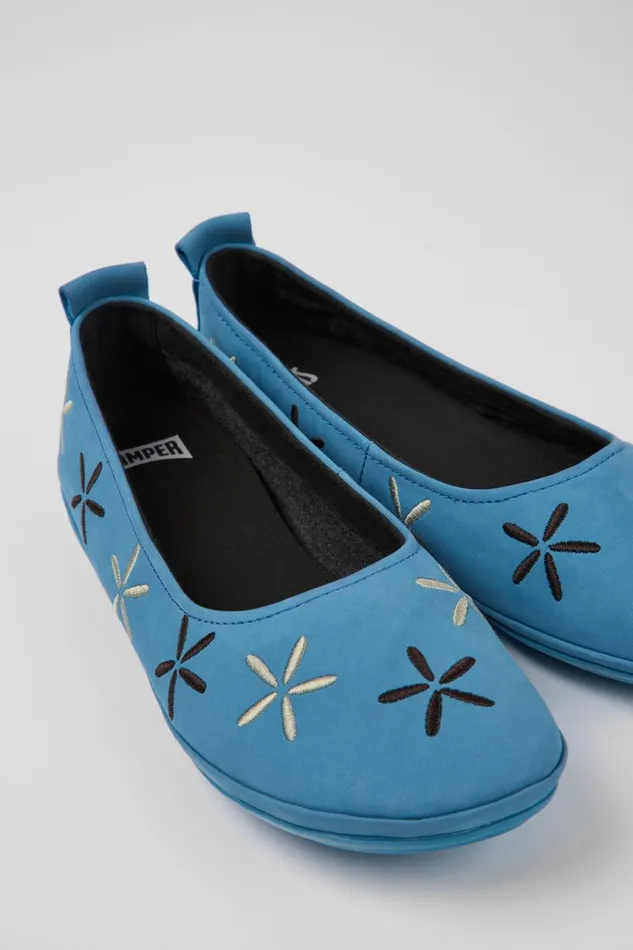 Women Camper Ballerinas Twins Blue Nubuck Ballerinas