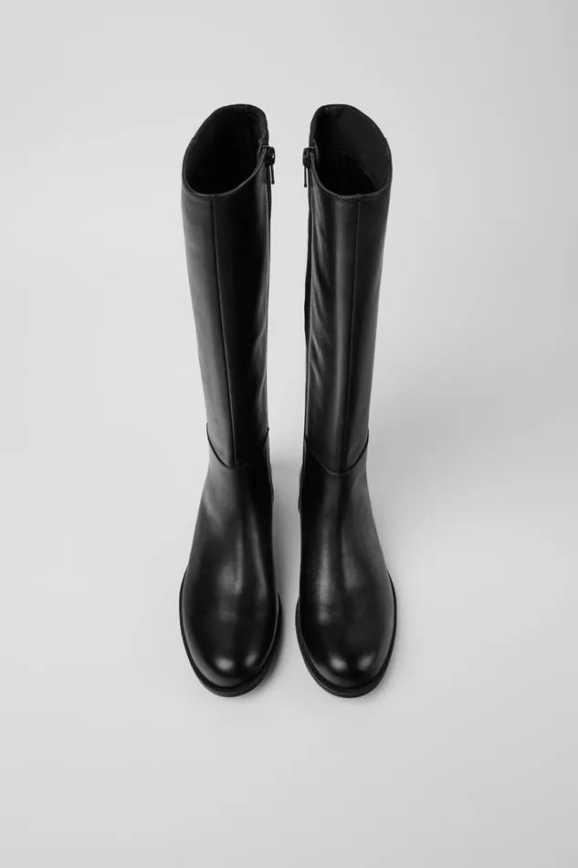 Women Camper Boots Mil Black Leather And Textile Black Boots