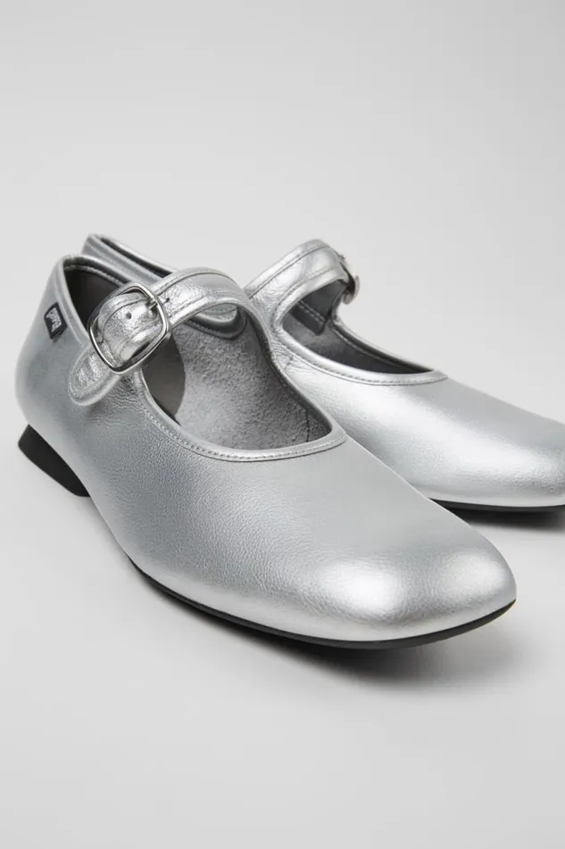Women Camper Formal Shoes Casi Myra Silver Leather Shoes