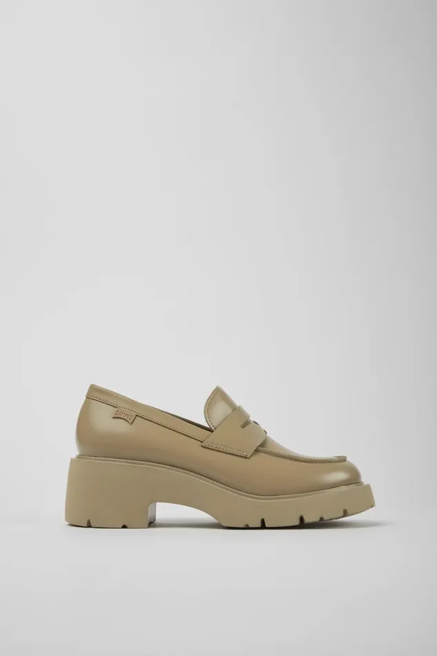 Women Camper Formal Shoes Milah Beige Leather Loafers Women Camper Formal Shoes Milah Beige Leather Loafers