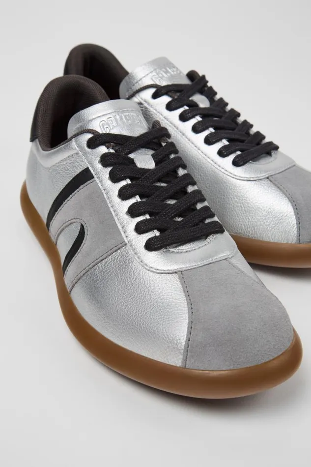 Women Camper Sneakers Pelotas Soller Silverblack Leather Sneakers