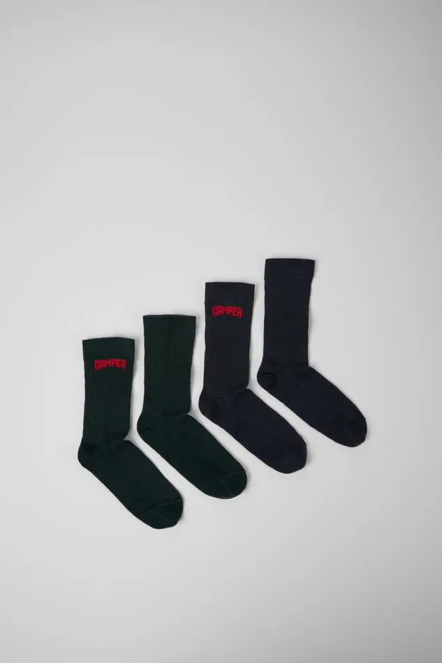 Women Camper Socks Long Sock Pack 2 Pairs Gray And Blue Merino Wool Socks