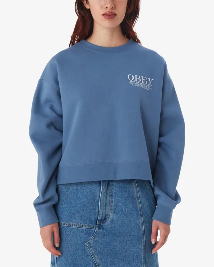 Women CITIES CREWNECK Coronet Blue OBEY Clothing SWEATSHIRTS
