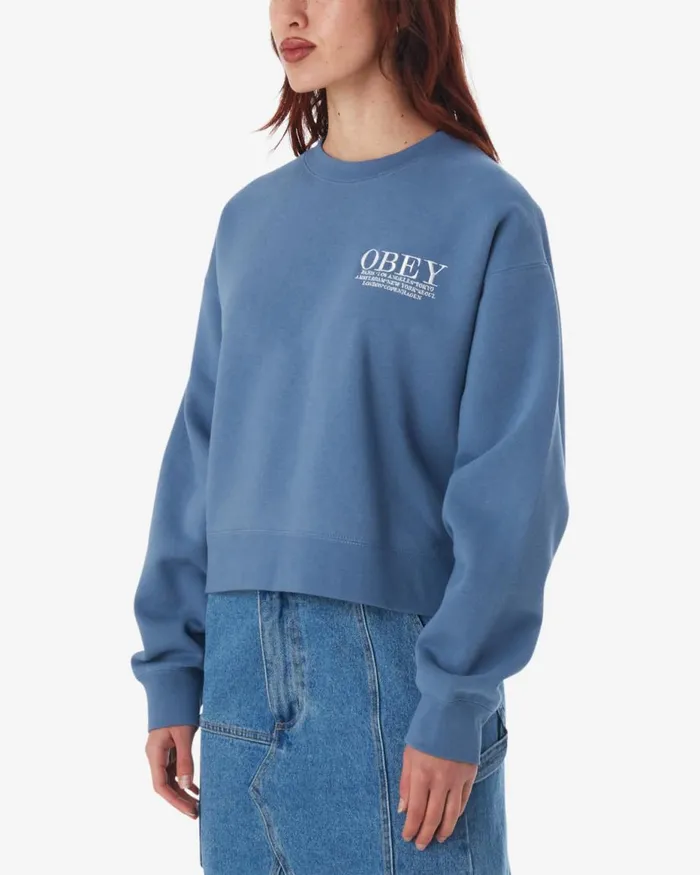 Women CITIES CREWNECK Coronet Blue OBEY Clothing SWEATSHIRTS