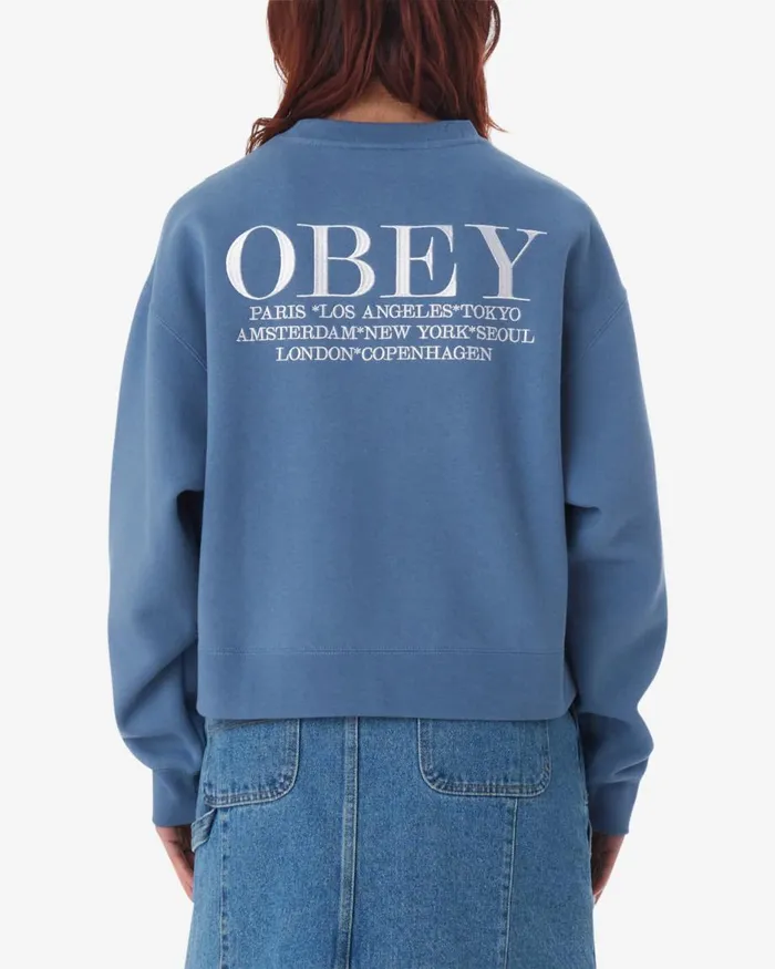 Women CITIES CREWNECK Coronet Blue OBEY Clothing SWEATSHIRTS