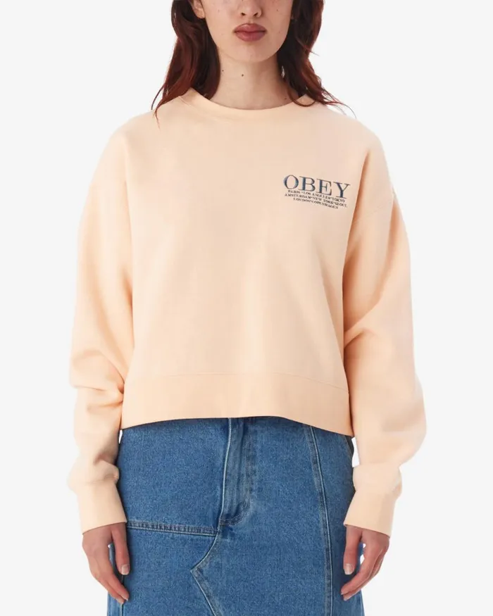 Women CITIES CREWNECK Coronet Blue OBEY Clothing SWEATSHIRTS