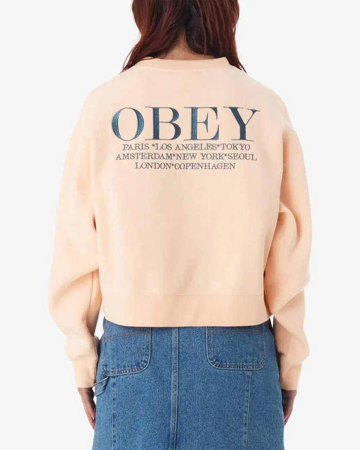 Women CITIES CREWNECK Coronet Blue OBEY Clothing SWEATSHIRTS