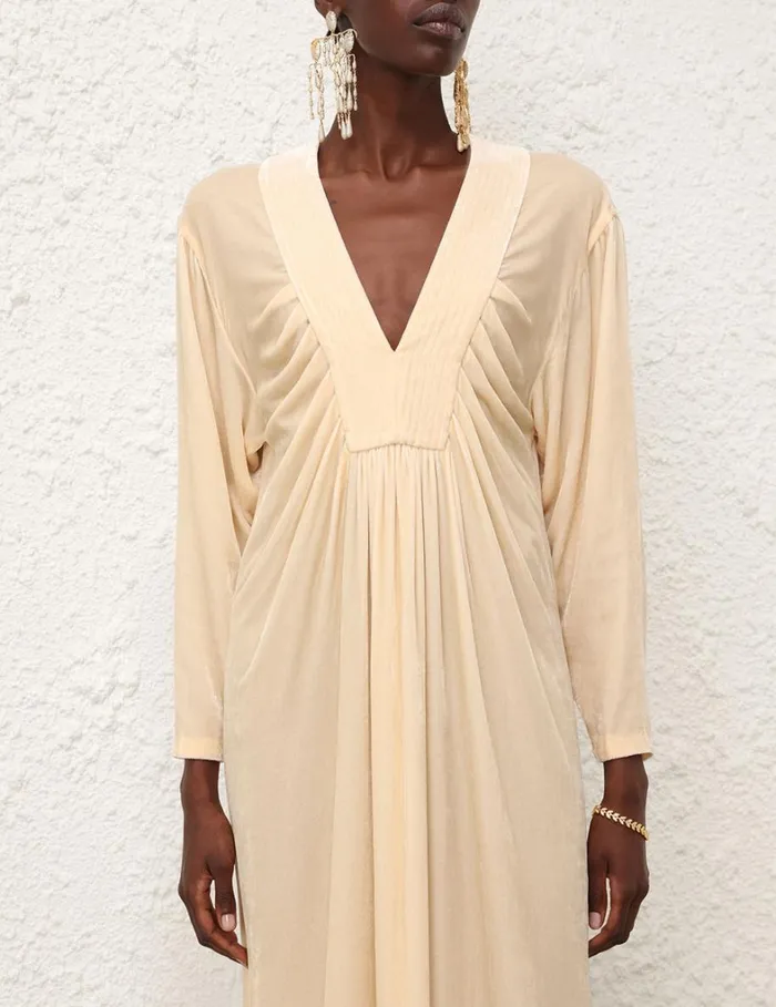 Women Clothing Zimmermann Harmony Velvet Dress Cream