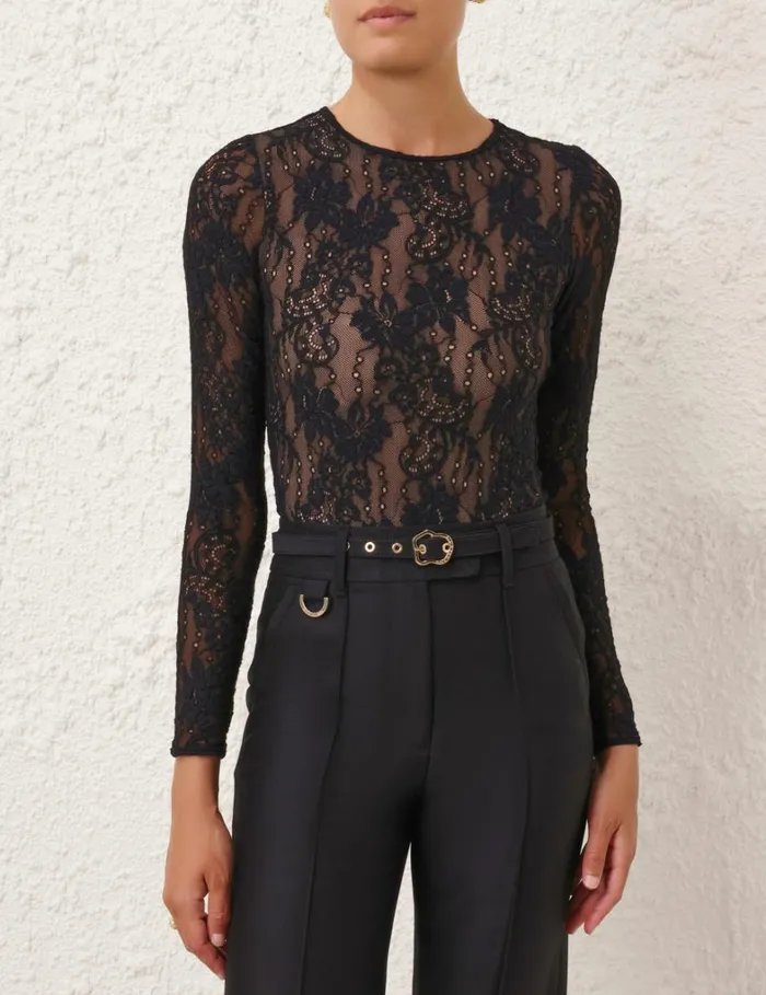 Women Clothing Zimmermann Lace Bodysuit Black
