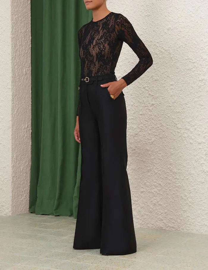 Women Clothing Zimmermann Lace Bodysuit Black