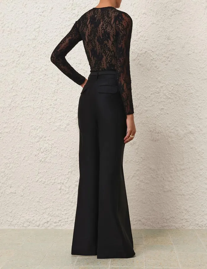 Women Clothing Zimmermann Lace Bodysuit Black