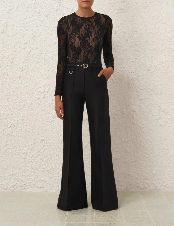 Women Clothing Zimmermann Lace Bodysuit Black
