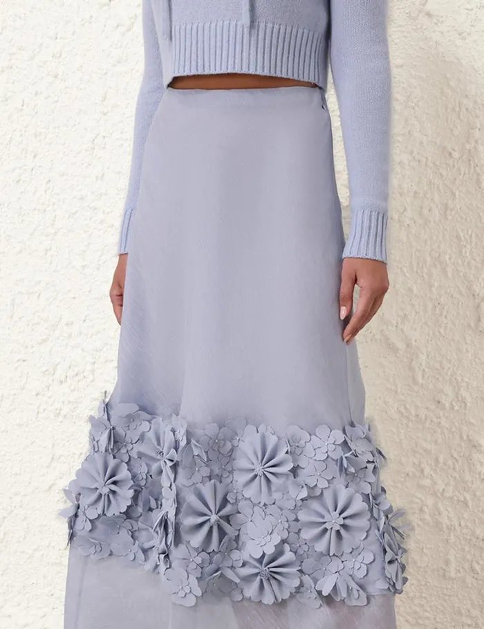 Women Clothing Zimmermann Natura Applique Flower Skirt Lilac Blue