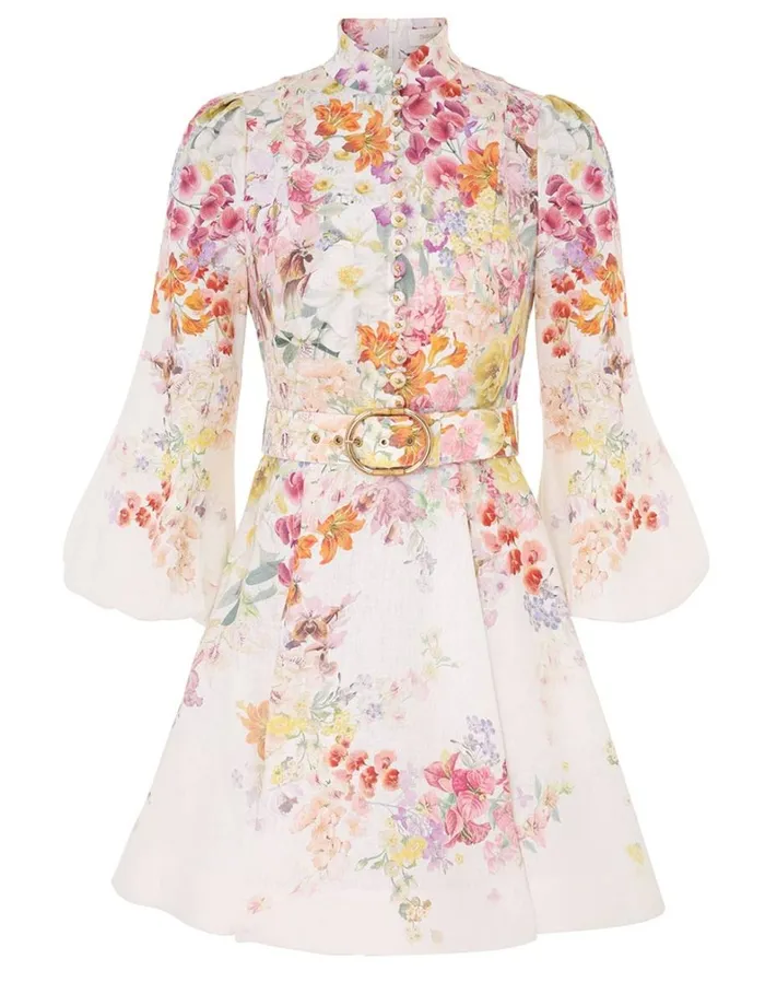 Women Clothing Zimmermann Natura Buttoned Mini Dress Kaleidoscope Garden