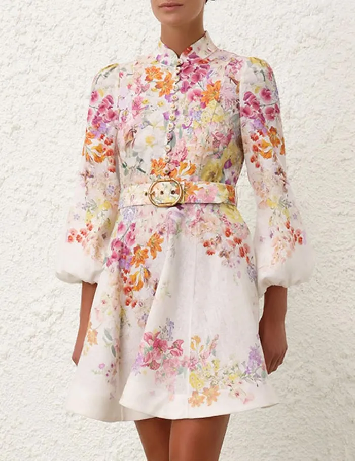 Women Clothing Zimmermann Natura Buttoned Mini Dress Kaleidoscope Garden