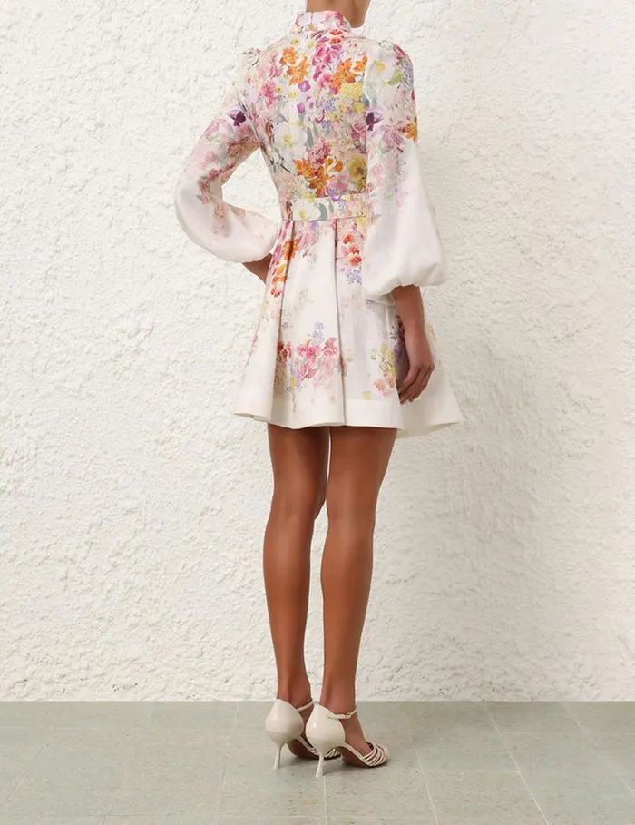 Women Clothing Zimmermann Natura Buttoned Mini Dress Kaleidoscope Garden