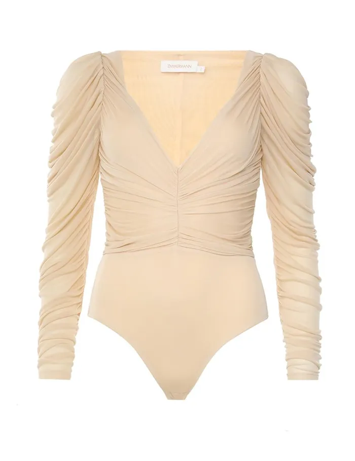 Women Clothing Zimmermann Natura Gathered Bodysuit Cream